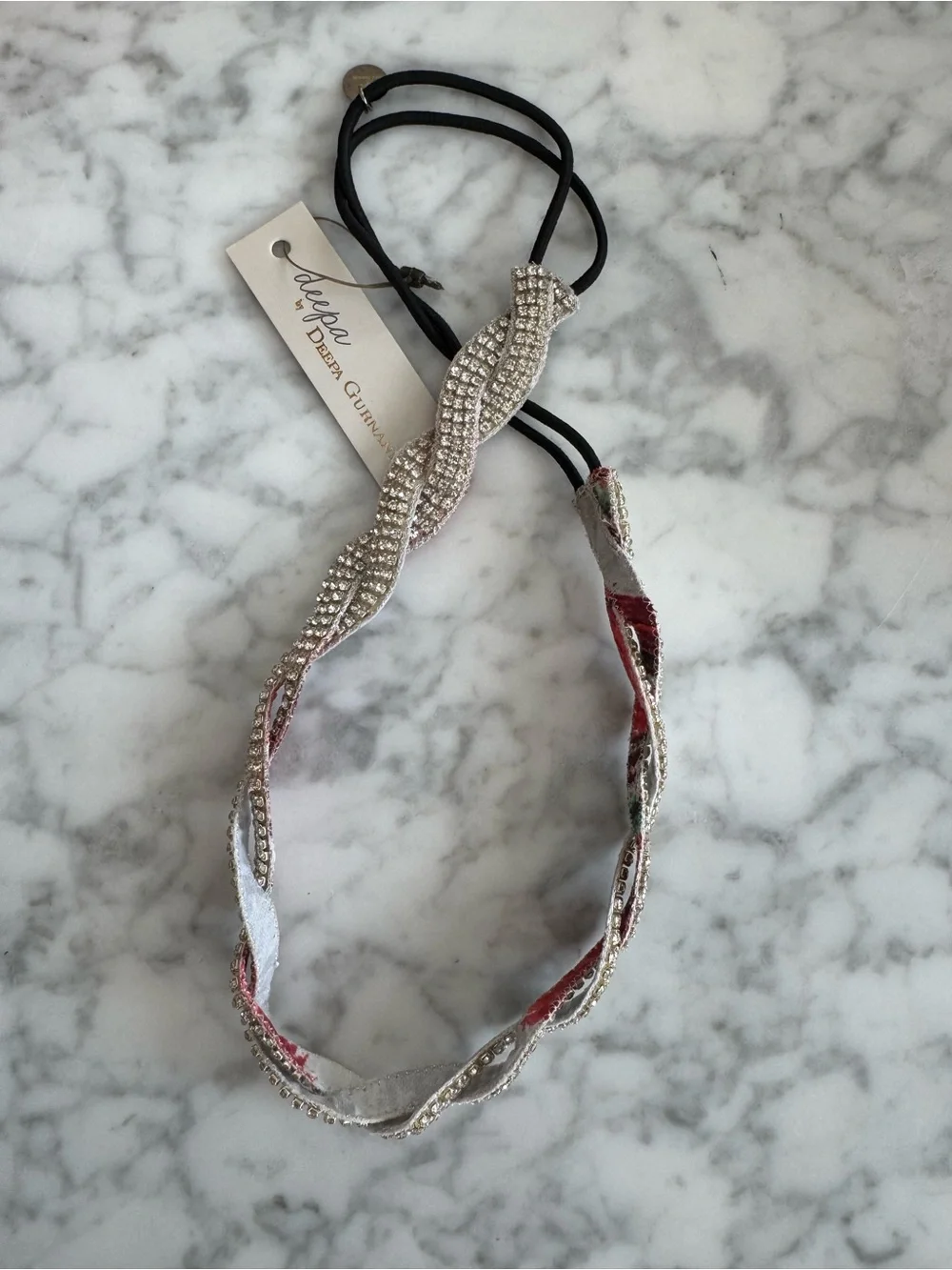 Deepa Gurnani Rhinestone Metallic Braided Elastic Headband NWT